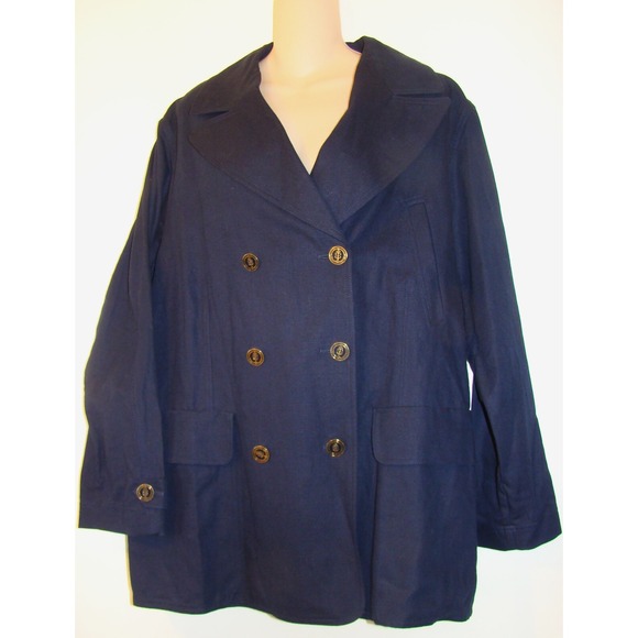 ESCADA SPORT WOMENS NAVY DOUBLE BREASTED GOLD BUTTON PEA COAT JACKET LARGE  D151 - Picture 10 of 10